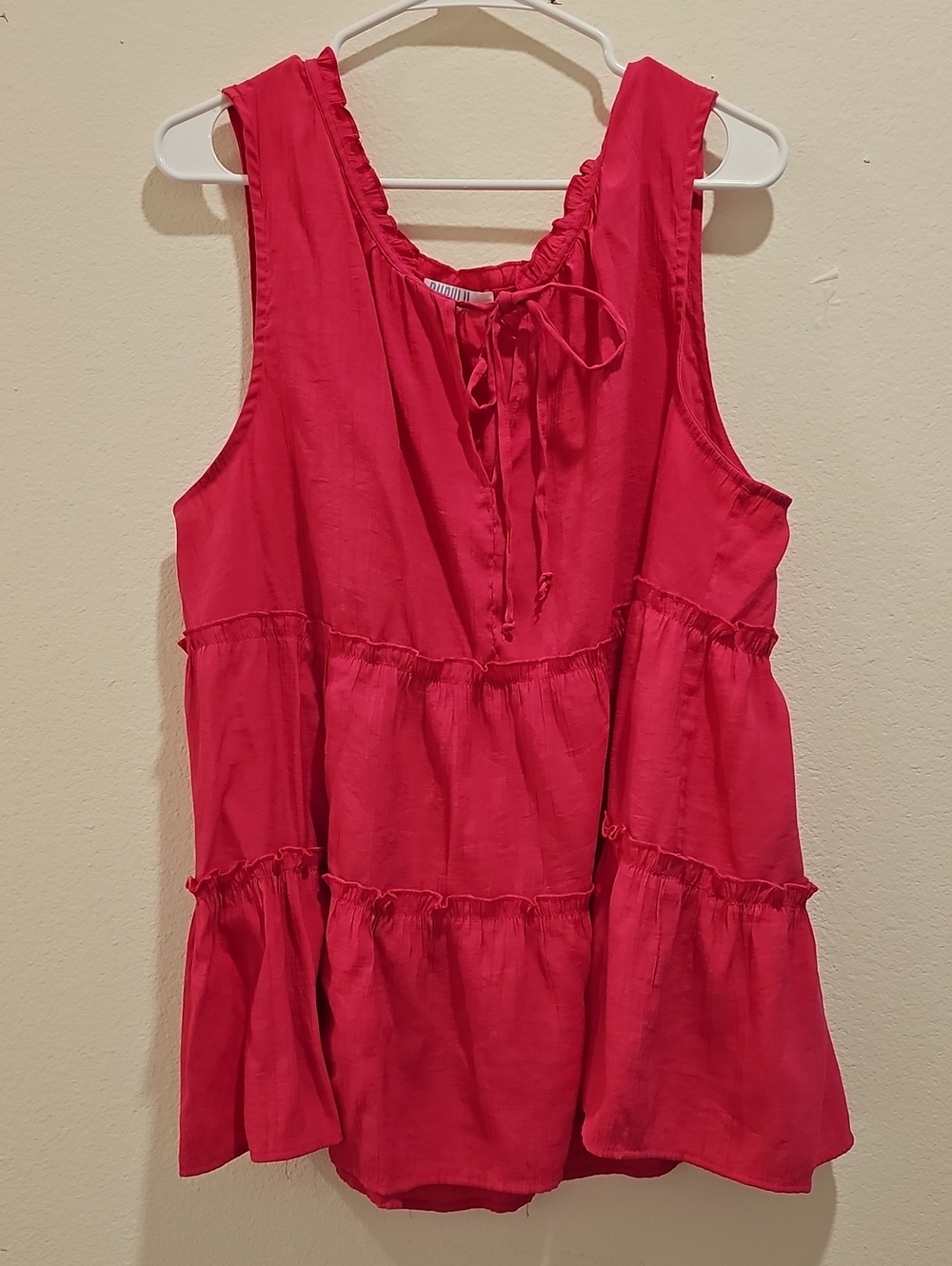 Ruffled Tiered Sleeveless Tank in Bright Pink